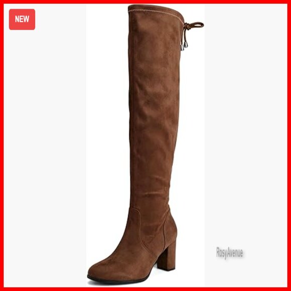 Women's Over-the-Knee Boots with Chunky Heel Vegan Suede True to Size